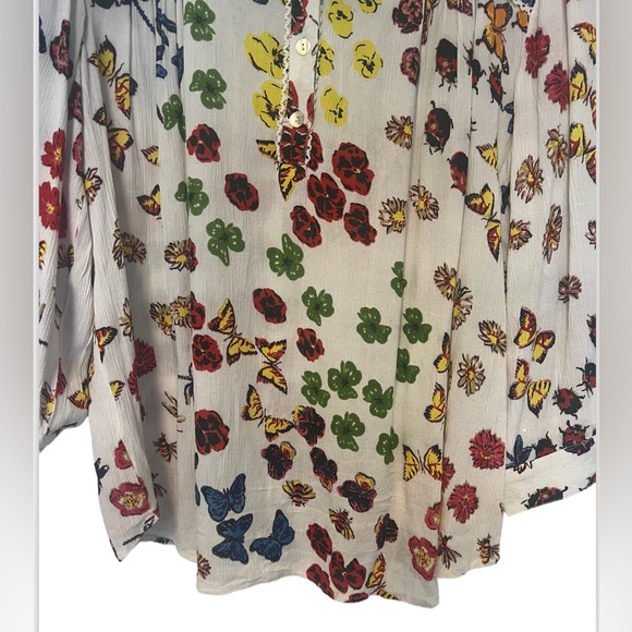 Serengeti Womens Butterfly & Floral Flowy Peasant Tunic Top Size XL Boho - Picture 9 of 13